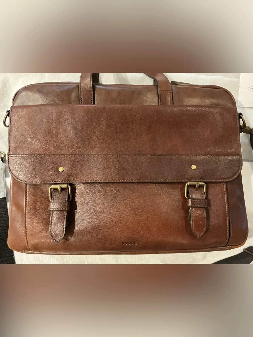 Fossil Miles Unisex Brown Leather Workbag Briefcase NEW